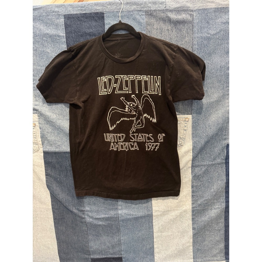 Led Zeppelin 1977 US Tour Icarus Graphic T-Shirt Black Mens Medium Rock Band Tee